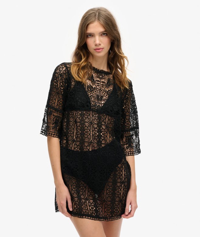 Superdry Women's Women's Beach Cover Up Lace Mini Dress Black