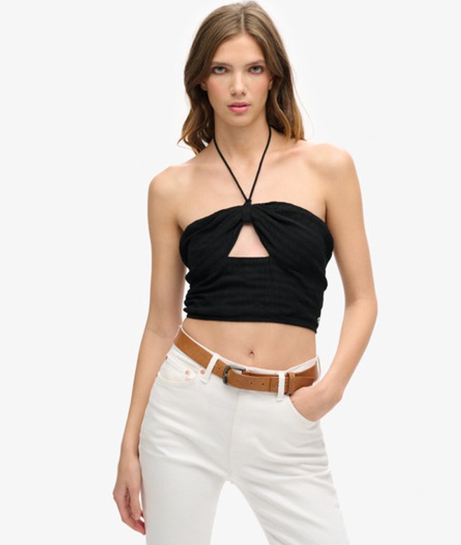 Superdry Women's Women's Crop Cut Out Woven Top Black