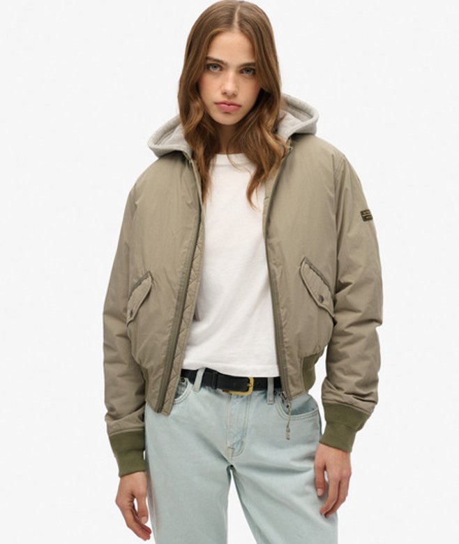 Superdry Women's Hooded MA Bomber Jacket Khaki