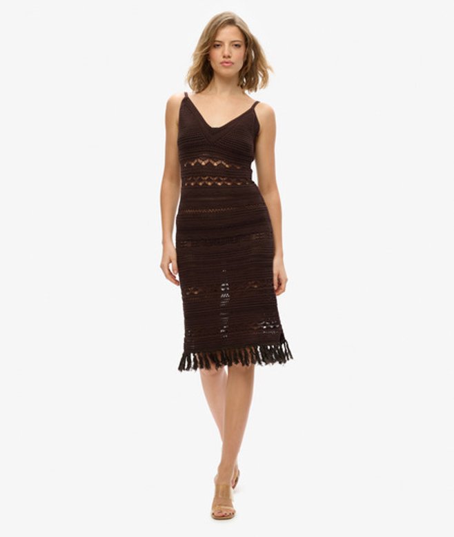Superdry Women's Crochet Tassel Midi Dress Brown