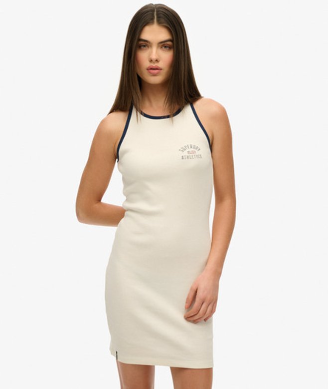 Superdry Women's Athletic Essentials Ribbed Tank Dress White