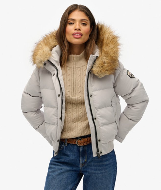 Superdry Women's Everest Hooded Bomber Jacket Light Grey