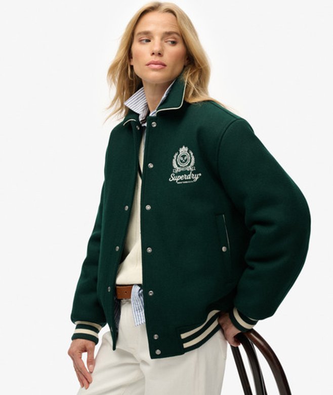 Superdry Women's Country Club Wool Blend Bomber Jacket Green
