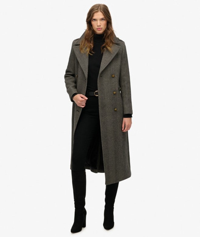 Superdry Women's Double Breasted Wool Blend Coat Black