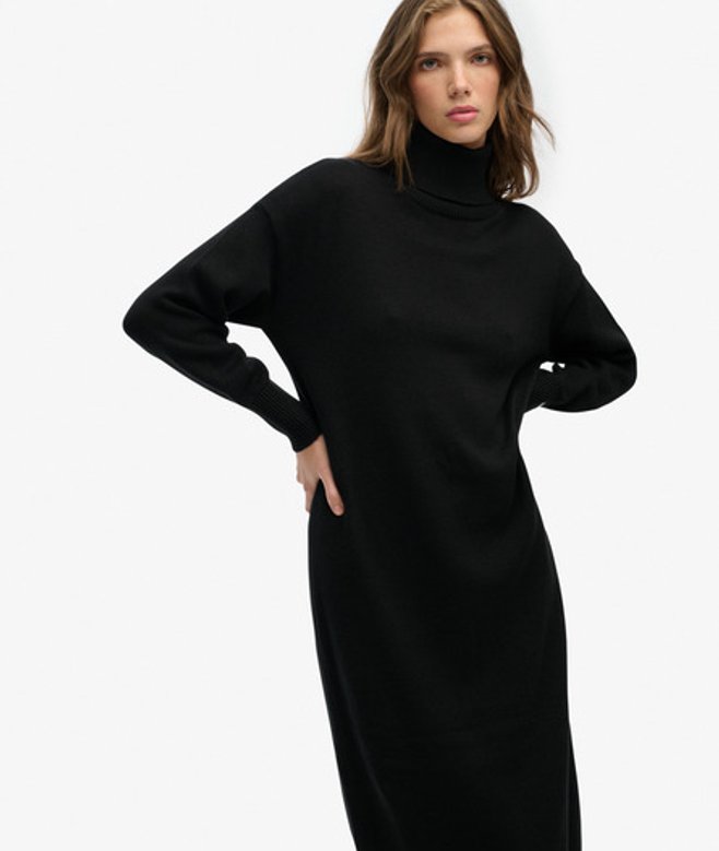 Superdry Women's Rollneck Midi Jumper Dress Black