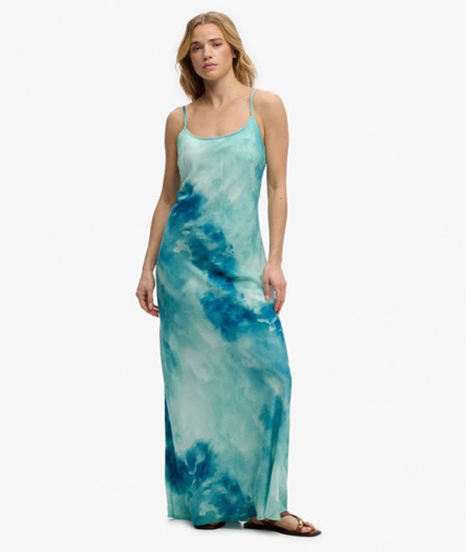 Superdry Women's Printed Maxi Slip Dress Light Blue