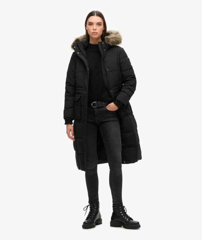 Superdry Women's Women's Everest Longline Puffer Coat Black Jet Black