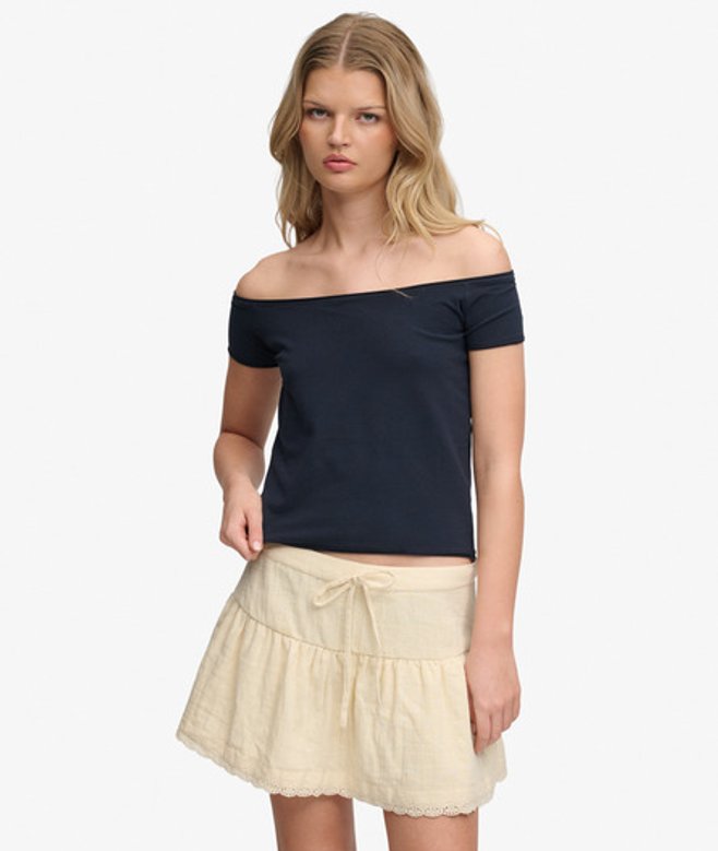 Superdry Women's Bardot Short Sleeve Off Shoulder Top Navy