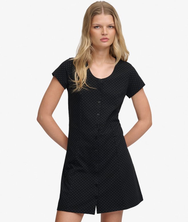 Superdry Women's Button Through Short Sleeve Mini Dress Black