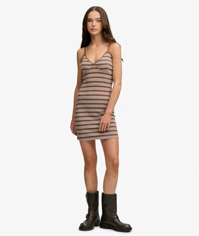 Superdry Women's Stripe Ribbed Jersey Mini Dress Brown