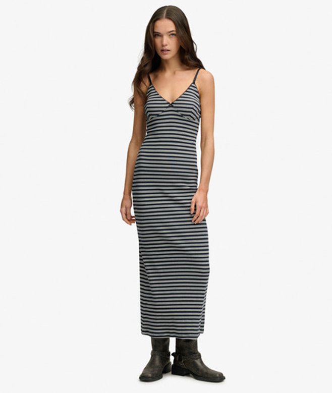 Superdry Women's Stripe Ribbed Jersey Maxi Dress Navy