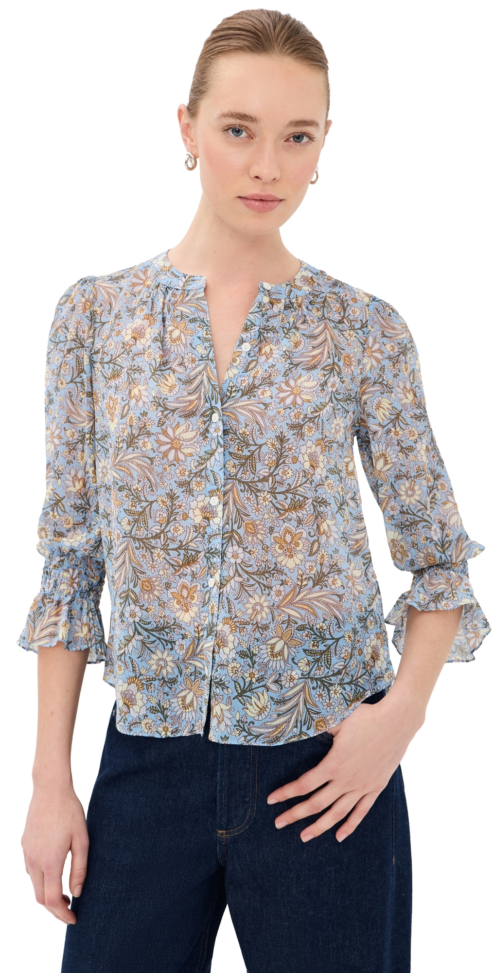 Veronica Beard Ashlynn Blouse Blue Jay Multi