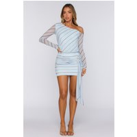 Seaside Aura Off Shoulder Long Sleeve Mini Dress Blue