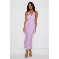 Chic Soirée Satin Halter Midi Dress Lilac