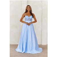 Starry Serenade Satin Maxi Dress Blue