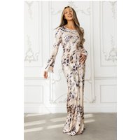 Cheetah Chic Satin Long Sleeve Maxi Dress Multi