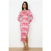Raspberry Swirl Long Sleeve Midi Dress Pink