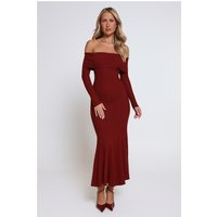 After Hours Aura Knit Off Shoulder Maxi Dress Wine