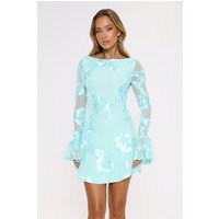 Love Breezy Long Sleeve Mesh Mini Dress Aqua