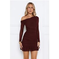 Serve The Look Mesh Long Sleeve Mini Dress Chocolate
