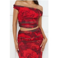 Spill The Goss Mesh Off Shoulder Crop Top Red