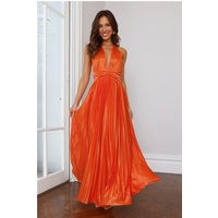 Shimmering Sea Pleated Halter Maxi Dress Orange