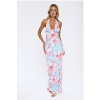 Sweetly Said Mesh Halter Maxi Dress Blue
