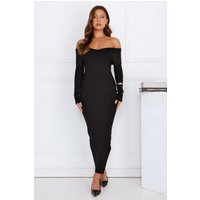 Off Duty Runway Ribbed Off Shoulder Maxi Dress Black