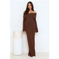 Simple Silhouettes Knit Off Shoulder Maxi Dress Brown