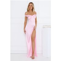 Spark Babe Off Shoulder Satin Maxi Dress Pink