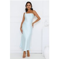 Romantic Tales Satin One Shoulder Maxi Dress Blue