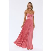 Sassy Sunshine Satin Pleated Strapless Maxi Dress Rose