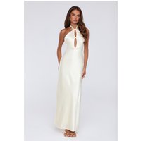 Sleek Halter Neck Cutout Satin Maxi Dress Yellow