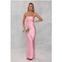 The Seraphina Strapless Satin Maxi Dress Candy Pink