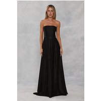 The Serina Strapless Satin Maxi Dress Black
