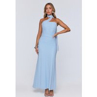 Evening Allure Mesh Strapless Maxi Dress Blue