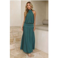 Dreamy Flowy Halter Maxi Dress Hunter Green