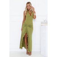 Modern Muse Halter Ruched Maxi Dress Olive Green