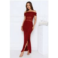 Ever Radiance Off Shoulder Mesh Maxi Dress Burgundy