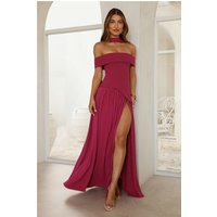 Midnight Elegance Off Shoulder Maxi Dress Magenta