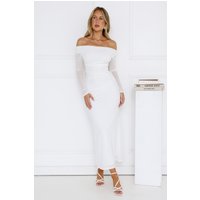 Curve Embrace Off Shoulder Mesh Maxi Dress White