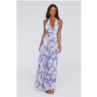 Afternoon In Azaleas Halter Maxi Dress Blue