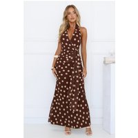 Nova Nights Halter Polka Dot Maxi Dress Brown