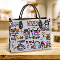 Nurse Handbag , Nurse Personalized Leather Bag Scrub Life