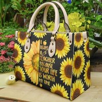 Sunflower Leather Bag, Sunflower Handbag ,tote Bag, Leather Tote