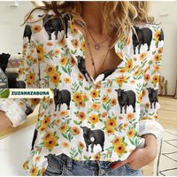 Black Angus Cattle Linen Blouse
