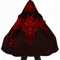 Red Fenrir Viking Hooded Cloak Coat