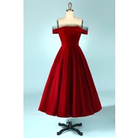 Burgundy Off the Shoulder Velvet Dress