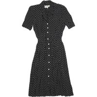 KARIN STEVENS Womens Black & White Polka Dot Day Dress Polyester Blend Short
