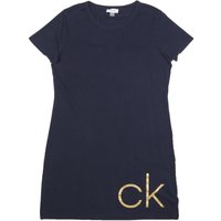 CALVIN KLEIN Womens Navy Blue Bodycon Cotton Blend Short Sleeve Mini Dress